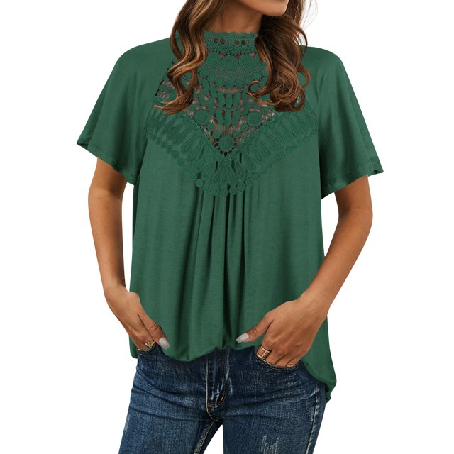 Hauts Unis pour Femmes Découpe Crochet Trou de Serrure Dos Col Montant