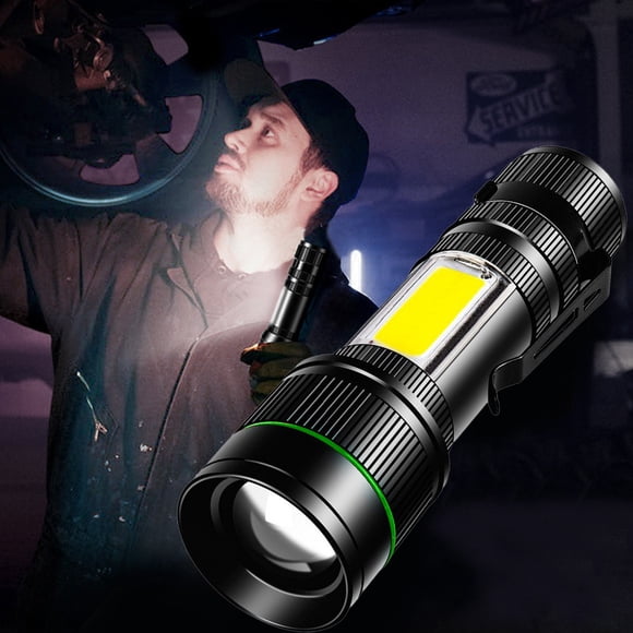 LED Portable Flashlight | High Brightness Rechargeable Aluminum Torch | USB Charging | COB Side Light | Magnetic Tail | Telescopic Zoom | Multi Modes | 1200mAh | 13.3x3.8cm