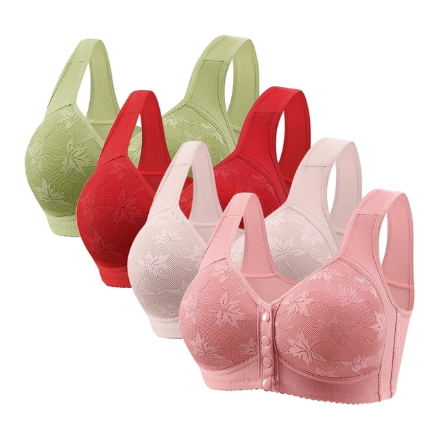 Plebaso Women's Everyday Bras Front Closure Full Coverage Bra 4 Pack No Underwire Bralettes for Ladies