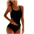 thumbnail image 1 of Moxiu Women's Two Piece Tankini Bathing Suits T-Back Top Ruched Padded Modest Swim Shorts Summer Basic Swimwear Black,L, 1 of 5