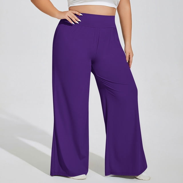 Timegard Plus Size Pants for Women High Waist Ruched Loose Comfy Lounge Pants Wide Leg Workout Trousers