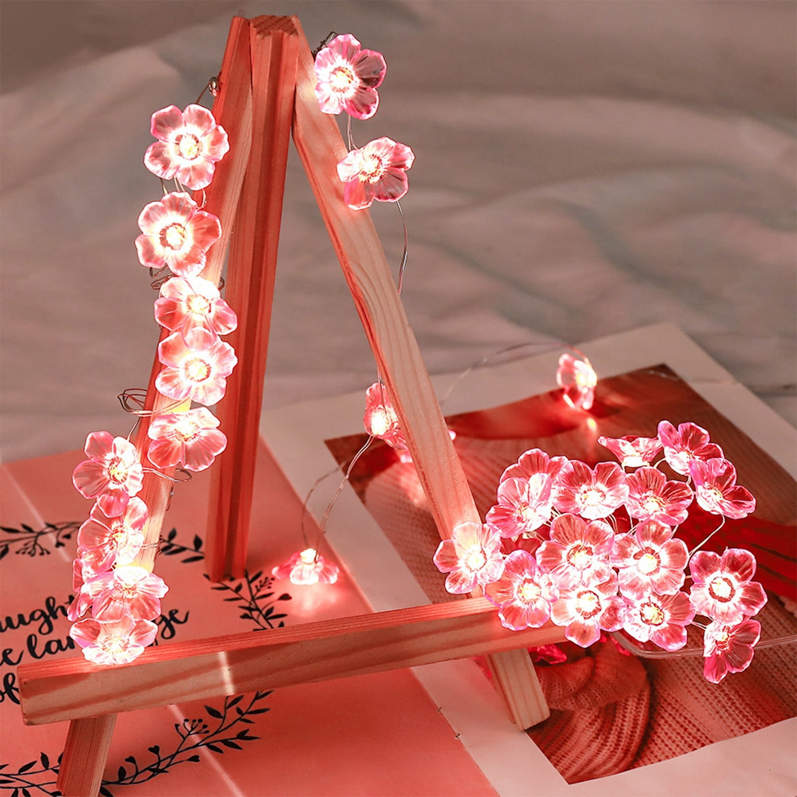 ZZkhGO LED Cherry Light String, Pink Peach Blossom Fairy Lights, Battery Operated Decorative Lighting for Outdoor