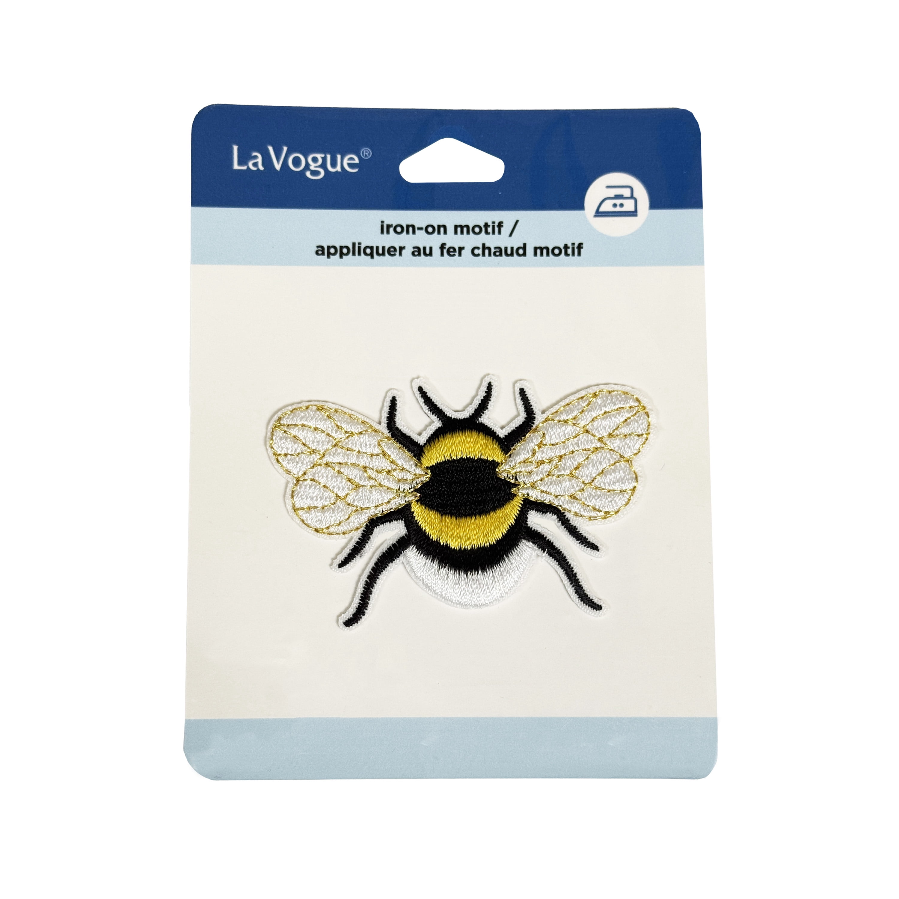 LA VOGUE Bee écusson brodé thermocollant, 1 pièce - ~11.43 × 8.89 cm (4.5 × 3.5 po)