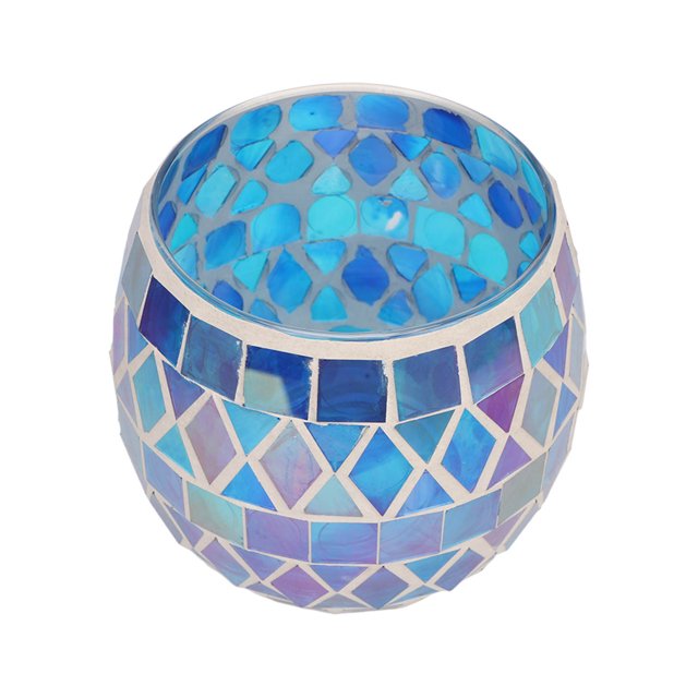 Scented Glass Candle Holder, Glass Tea Light Stand Purple Blue Mosaic For Dining Table