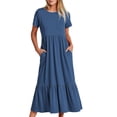 thumbnail image 1 of EGNMCR Robes de Fête pour Femmes Robe d'Été Décontractée à Manches Courtes et Col Rond pour Femmes Robe Décontractée Fluide à Étages Maxi de Plage avec Poches, 1 of 8