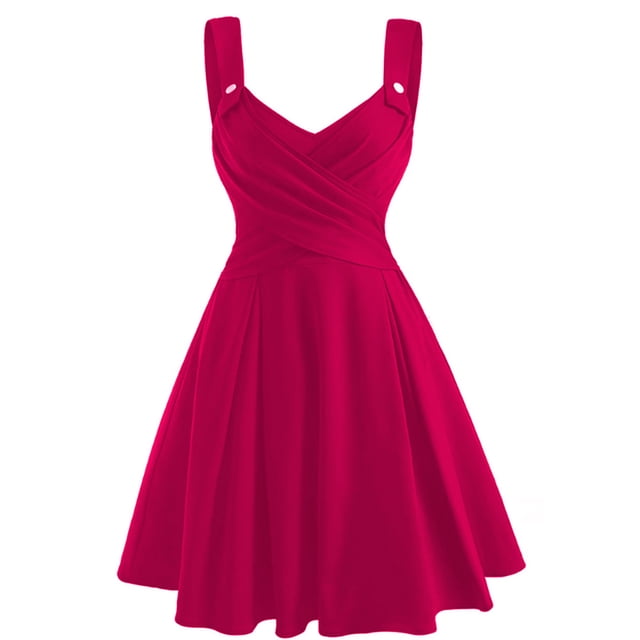 Robes pour Femmes 2024 Été Robe Ample Unie à Bretelles Sans Manches à Col en V Robe Aguichant Rabais de 50 % Liquidation!