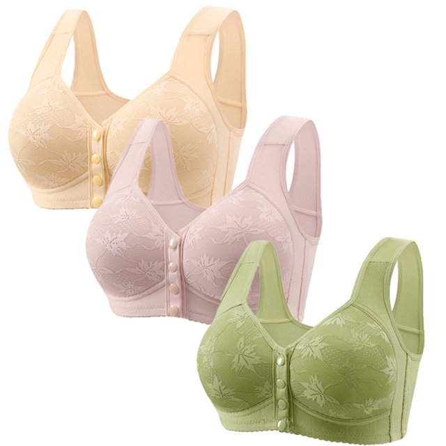 Timegard 3pc Front Closure Bras for Women Plus Size Wirefree Full Coverage Comfort Everyday Bralette
