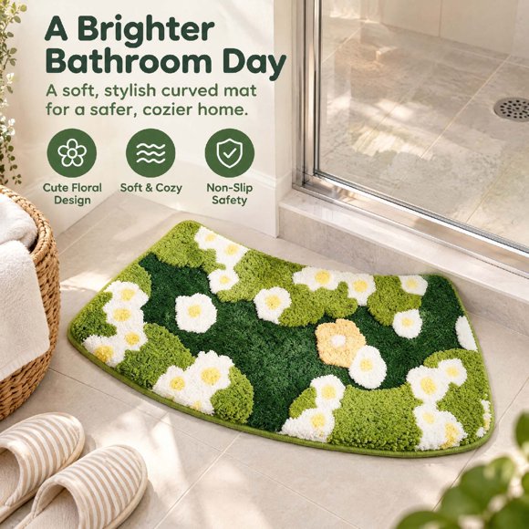 Tapis de Bain Courbé, Tapis Absorbant et Lavable avec Endos Antidérapant pour Abris de Douche d'Angle et Baignoires