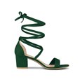 thumbnail image 3 of BLISSFUL STEP Women's Open Toe Lace up Sandals Mid Block Heels Sandals Green 5, 3 of 7