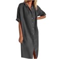 thumbnail image 2 of Robes pour Femmes 2024 Été Oversize Printemps et Col à Revers Robe en Coton et Lin à Boutons Décontractée avec Poche Robe Chemise à Manches Courtes Rabais de 50 % Liquidation!, 2 of 6
