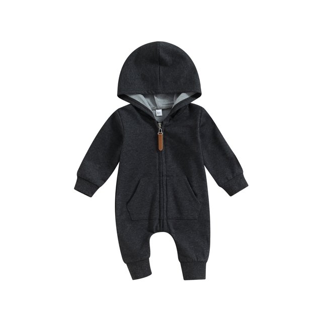 SUNSIOM Baby Boys Girls Fall Jumpsuits Long Sleeve Solid Color Zip Up Hooded Rompers Newborn Outfit