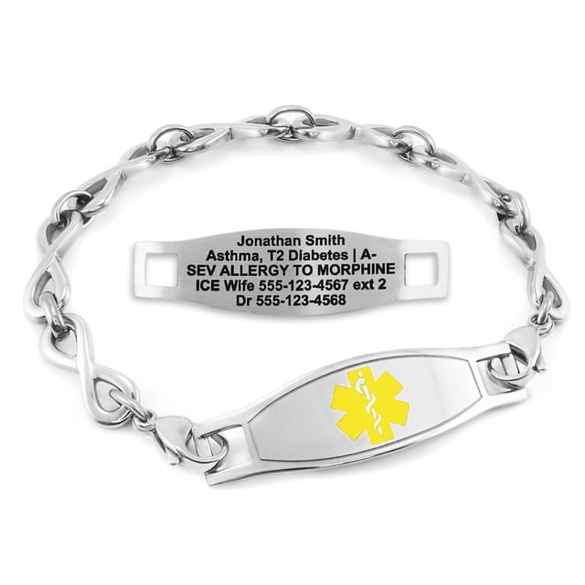 MedicEngraved Stainless Steel Custom Medical Alert Bracelet - 6mm Infinity Link