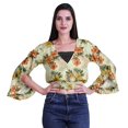 thumbnail image 4 of Moomaya Haut Court Imprimé pour Femmes Style Enveloppant Manches Longues à Volants Blouse d'Été Décontractée, 4 of 5