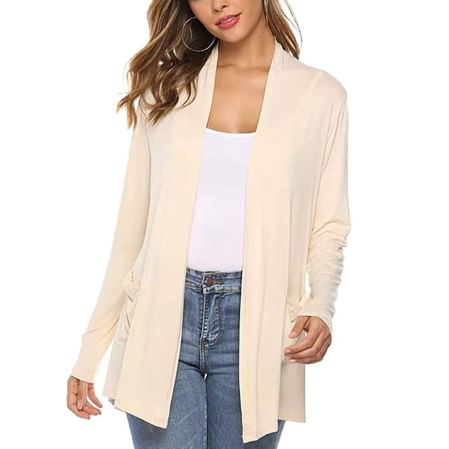 Wangsaura Women Simple Style Cardigan, Solid Color Long Sleeve Knitwear