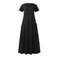 thumbnail image 4 of JUNWELL Liquidation d'Économies d'Été Robes Maxi pour Femmes Été Robe Débardeur en Coton et Lin Manches Courtes Ample Col Ras du Cou Maxi Longue Fluide avec Poches, 4 of 5