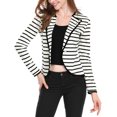 thumbnail image 2 of INSPIRE CHIC Blazer Mince à Rayures pour Femme à Revers Cranté Décoré de Boutons TP Noir Blanc, 2 of 7