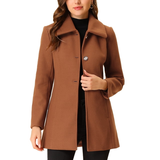 INSPIRE CHIC Manteau d'Hiver pour Femme à Col Rabattu, Boutonnage Simple, avec Poches, G Brun