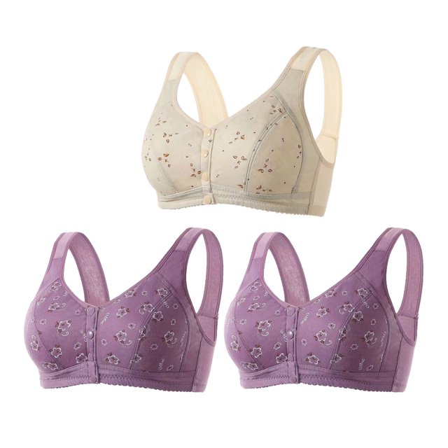 AherBiu 3pc Plus Size Bras for Women Front Closure Full Coverage Comfort Bralettes Push up Wireless Lingerie
