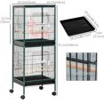 thumbnail image 3 of PawHut 2 In 1 Bird Cage Aviary with Wheels, Wood Perch, Green, 3 of 10