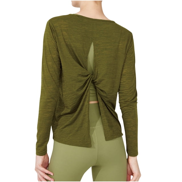 Hvobtty Longues Chemise à Manches pour Femme à Col Rond, Haut à Col Rond Uni Ample Décontracté de Sport à Manches Longues Roulées, Haut de Sport à Manches Longues, Haut à Manches Longues, Haut/chemise à Col Rond