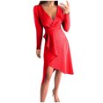 thumbnail image 1 of Pompotops Mode Femmes Sexy Casual Fesses V-Cou Minceur Solide Longue Robe à Manches Longues en Vente, 1 of 7