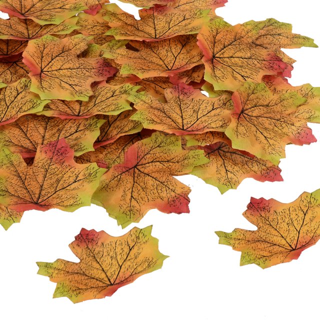 Unique Bargains Artificial Leaves Fall Maple Autumn Fake Leaf Decoration, Green Yellow 500 Pack