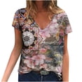 thumbnail image 1 of Hauts d'Été pour Femmes Manches Courtes Femmes Blouse d'Été Imprimée T-Shirts Décontractés Col en V Manches Courtes T-Shirts Hauts, 1 of 1