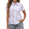 thumbnail image 2 of Hauts d'Été Grande Taille pour Femmes Mode Habillée Manches Courtes Col Rabattu Col Rond Bouton Décontracté Élastique Confortable Chemisier Chemises Col en V T-Shirt Femmes en Liquidation, 2 of 6