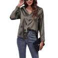 thumbnail image 1 of Innerwin Tops Lapel Neck Women Shirts Work Button Down Single Breasted Blouse Dark Gray M, 1 of 3