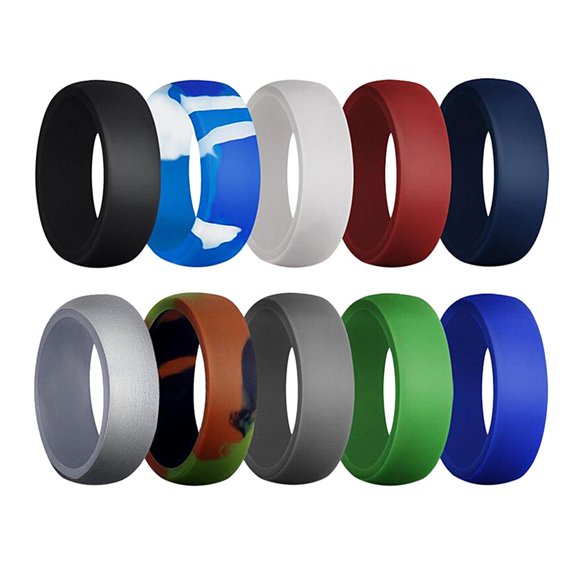 Wisewang 10 Pieces 8.7 mm Wide Silicone Rubber Safety Size Bands Men Wedding 12 Ring No.14