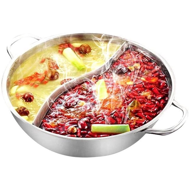 MGFED Stainless Steel Shabu Hot Pot with Divider for Induction Cooktop and Gas Stove, Without Cover