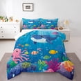 thumbnail image 1 of Erosebridal Cartoon Whale Octupus Fish Bedding Comforter Set, Deep Ocean Coral Down Comforter, Reversible 2 Pieces, 1 of 8