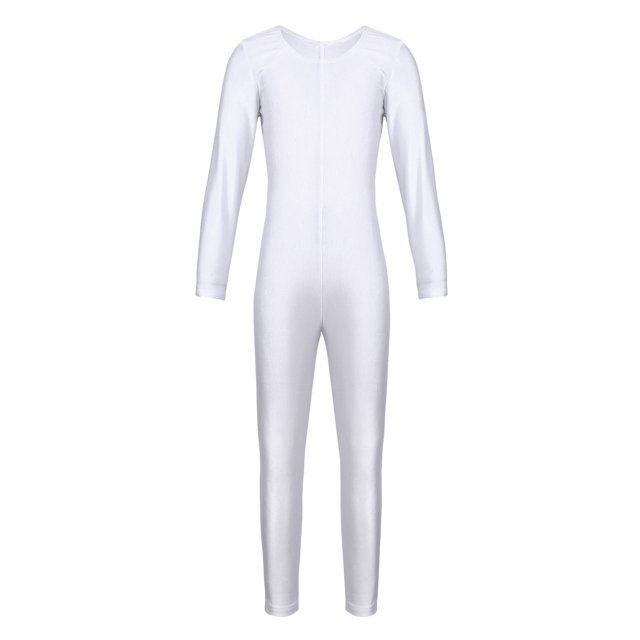 RUNQHUI Combinaison de Danse Ballet à Manches Longues pour Filles, Blanc TTG
