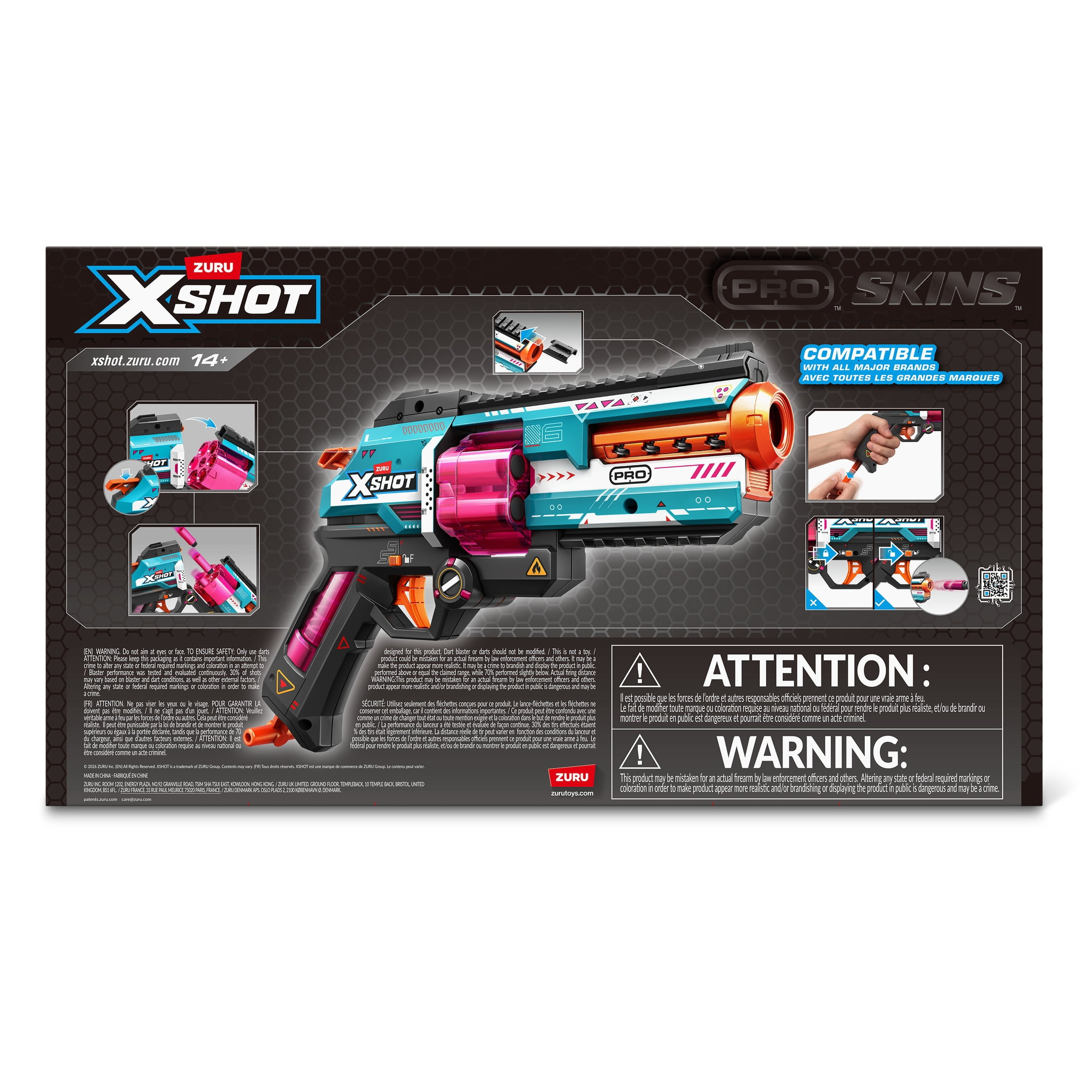 Pistolet à fléchettes à canon basculant XSHOT SKINS Pro Series de ZURU avec 20 Fléchettes à poche d'air (à partir de 14 ans)