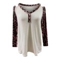 thumbnail image 4 of IROINID Offres T-Shirts à Manches Longues pour Femmes à Col en V, Détente, Imprimé Léopard, T-shirt à Boutons à Empiècements, Blanc, 4 of 6