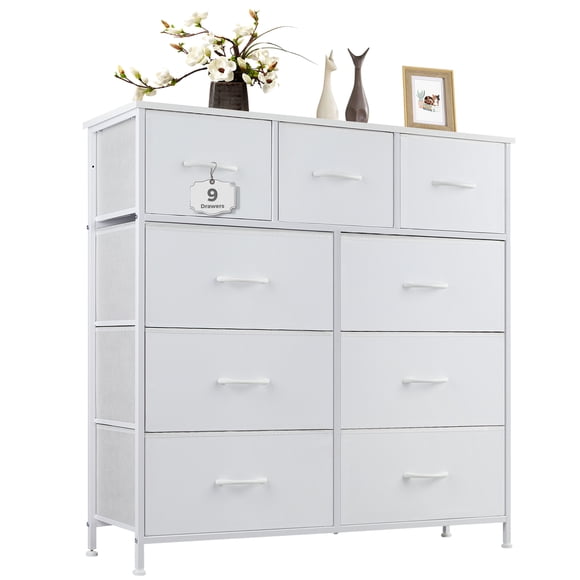 EDX Commode à 9 Tiroirs pour Chambre, Tour d'Organisation de Rangement en Tissu, Armoire, Blanc