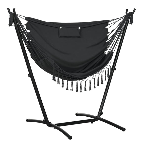Outsunny Hammock Chair w/ Stand, Hammock Swing w/ Side Pocket, Headrest