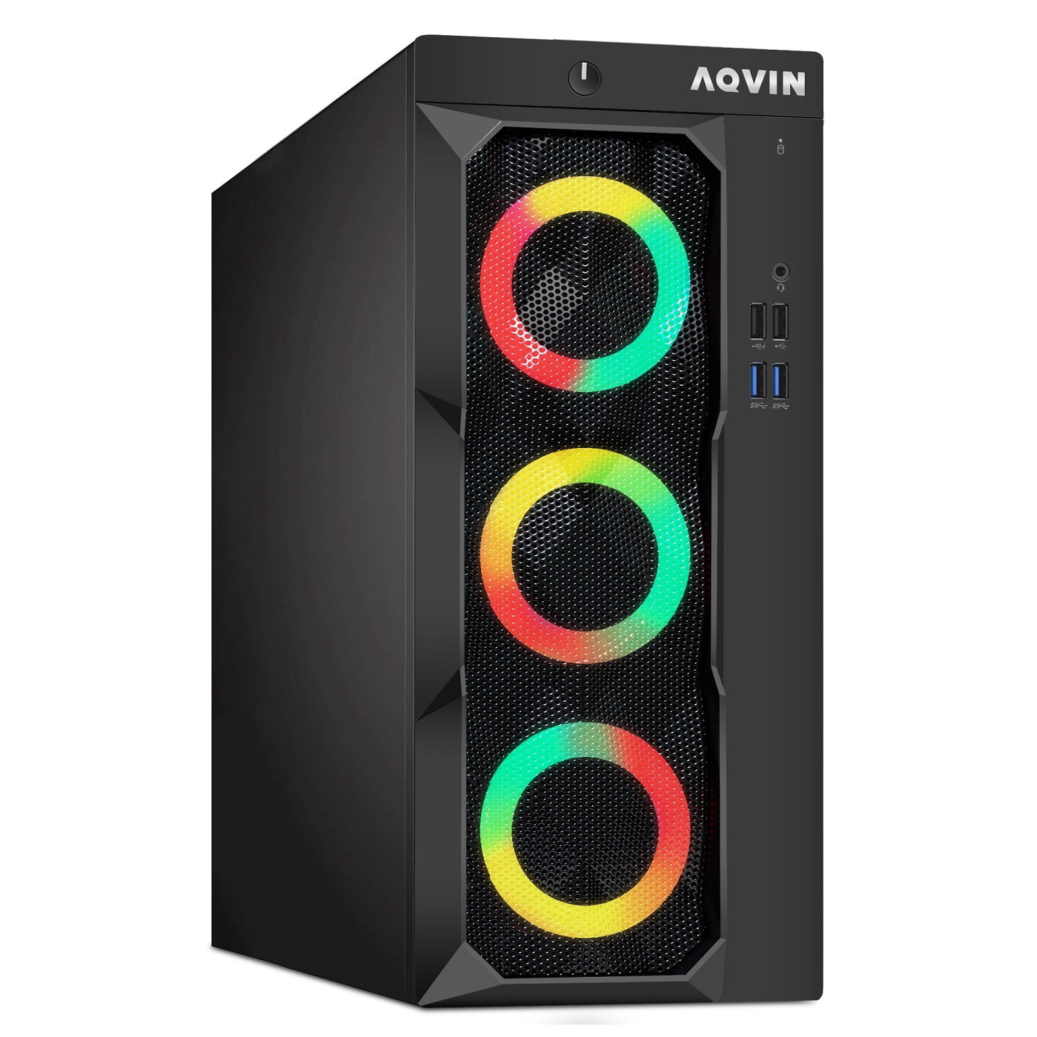 AQVIN LuminaRings Gaming Desktop Computer Tower PC, Intel Core i7 Processor , 16GB DDR4 RAM, 512GB SSD Storage, AMD RX 550 4GB, Windows 11 Pro, RGB Keyboard Mouse (Refurbished)
