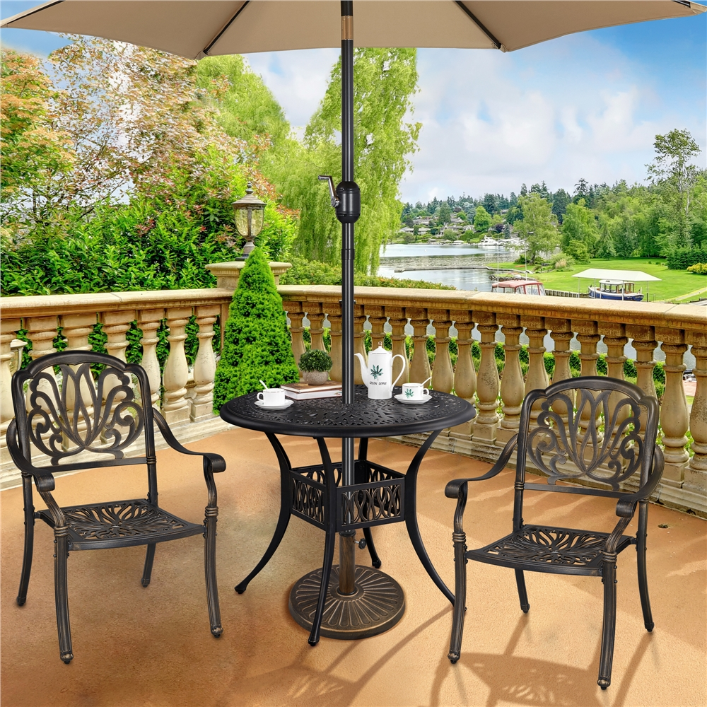 FullFurnique Pied de Parasol de Terrasse 10,1 kg, Résine Robuste Ronde, Bronze
