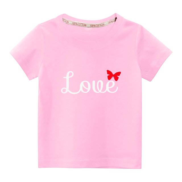 Penkiiy Tout-Petits Enfants Garçons Filles Mode Mignon Col Rond Imprimé Manches Courtes Haut 9-10 Ans Rose