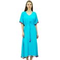 thumbnail image 2 of Bimba Robe Kaftan Longue en Rayonne pour Femme avec Pompon, Designer Chic, Maxi Caftan, 2 of 9