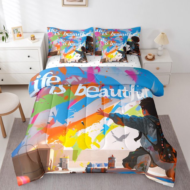 YST Colorful Life Comforter Sets Bed in a Bag, Queen Size