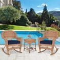 thumbnail image 2 of Jeco 3pc Wicker Rocker Chair Set in Honey with Blue Cushion, 2 of 10