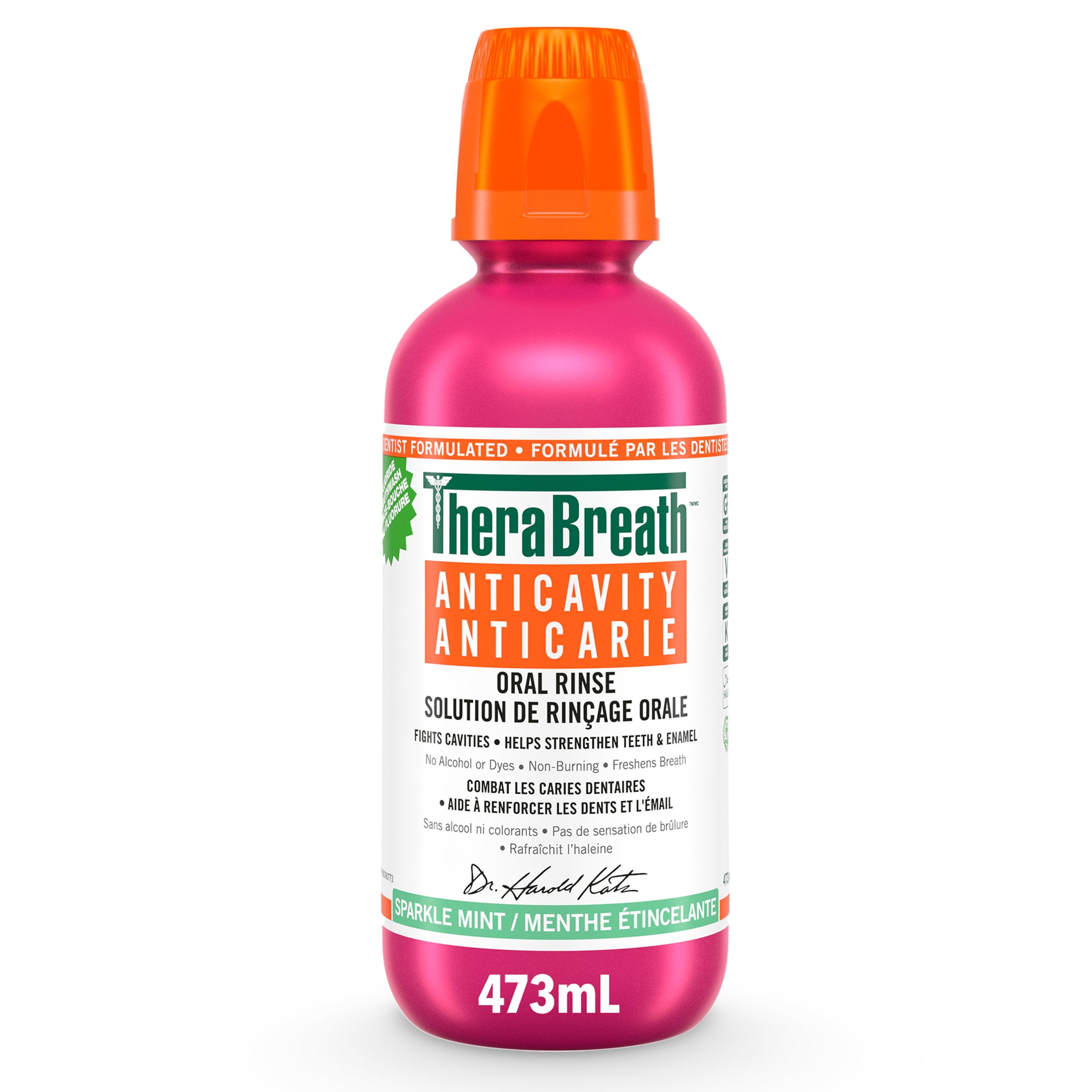 Rince-bouche TheraBreath Anticarie — Pour l’hygiène bucco-dentaire et combattre la carie — Aide à renforcer les dents et l’émail — Menthe étincelante —473 mL