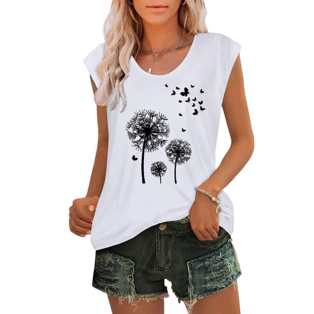 Womens Cap Sleeve Tops Summer Tank Top Casual Basic Tees Shirts Loose Blouses