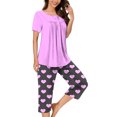 thumbnail image 2 of Timegard Ensembles Lounge pour Femmes Col Rond Manches Courtes Haut Plissé Pantalon Capri à Imprimé avec Poches Tenues de Pyjama Confortables, 2 of 7