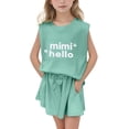 thumbnail image 1 of PMVFHDE Ensembles de Pantalons pour Filles 2 Pcs Tenues Sans Manches Col Rond Hauts et Shorts avec Poches Shorts d'Été Décontractés Verts, 4-5 Ans, 1 of 9