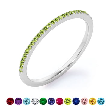 JeenMata Pave Accented - 0.25 Carat Round Cut -August Birthstone- Classic Wedding Band - 18K White Gold Plating for Women