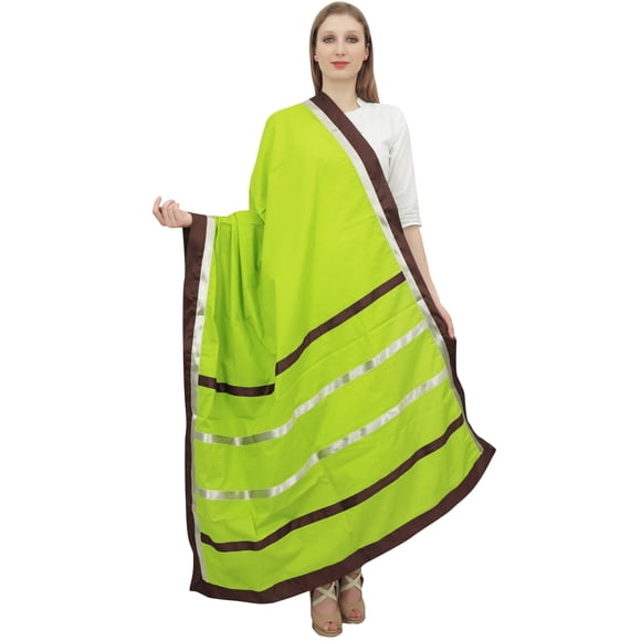 Phagun Indain Women's Cotton Dupatta Hijab Scarf Throw Chunni Neck Wrap-Lime Green