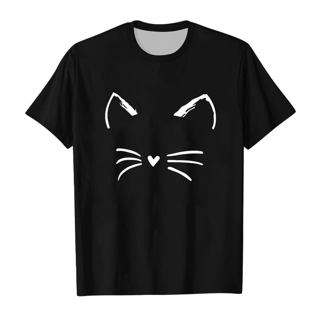 TZEWGL T-Shirt Décontracté à Col Rond Manches Courtes Imprimé Chat pour Filles Garçons Taille 10-11T
